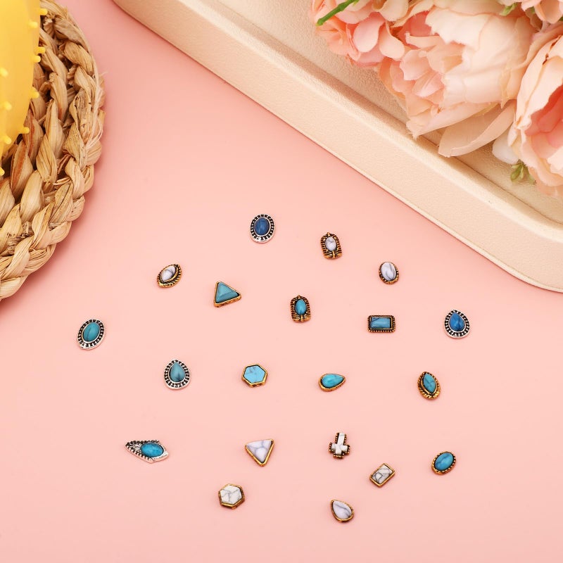 Sinbana 60pcs Turquoise Nail Charms, 20 Design 3D Vintage Western Nail Art Gems Cowboy Cowgirl Craft Stones Accessories Supplies for Women Pendants DIY Manicure Decoration - Image 3